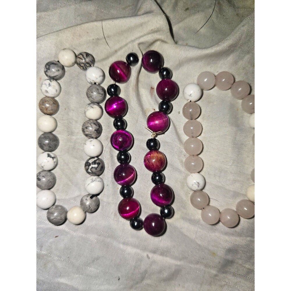 Lot of 3 Stackable Round crystal Beaded Stretch Bracelets Multicolor No Clasp